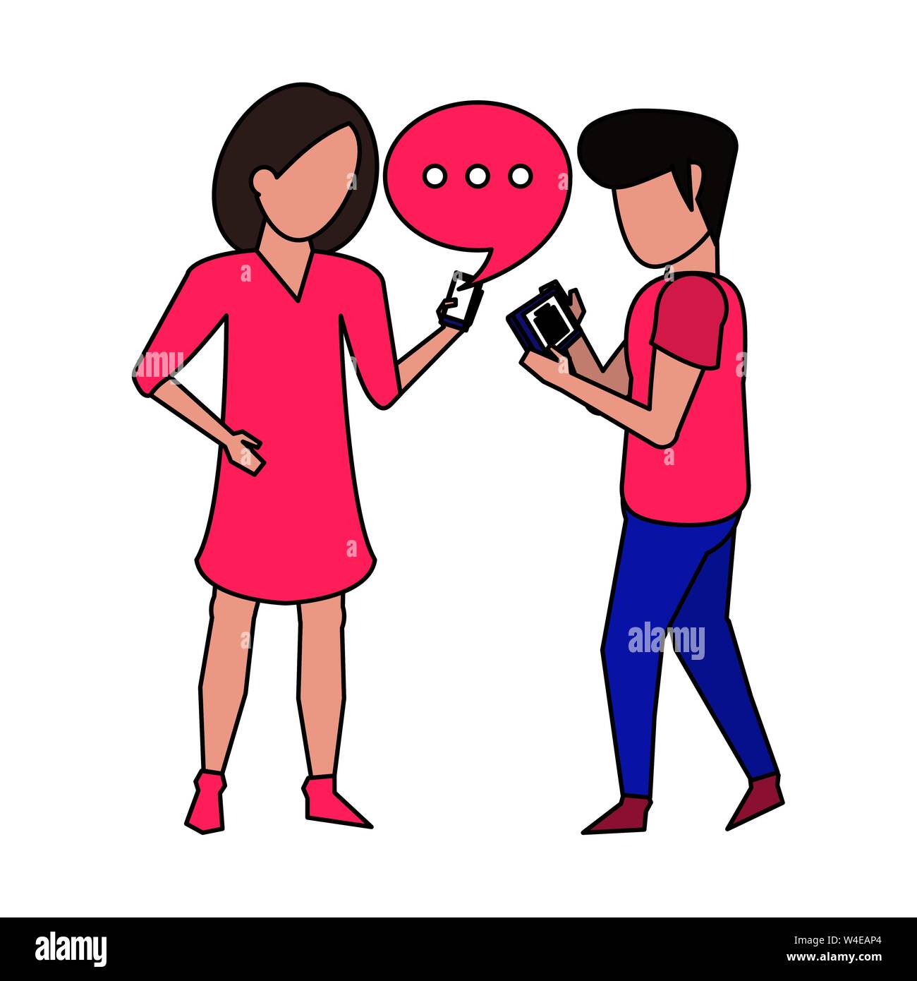 couple using smartphone technology cartoon Stock Vector Image & Art - Alamy