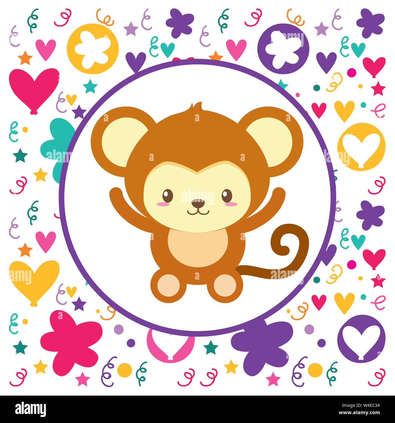 cute baby monkey flowers heart background Stock Vector Image & Art - Alamy