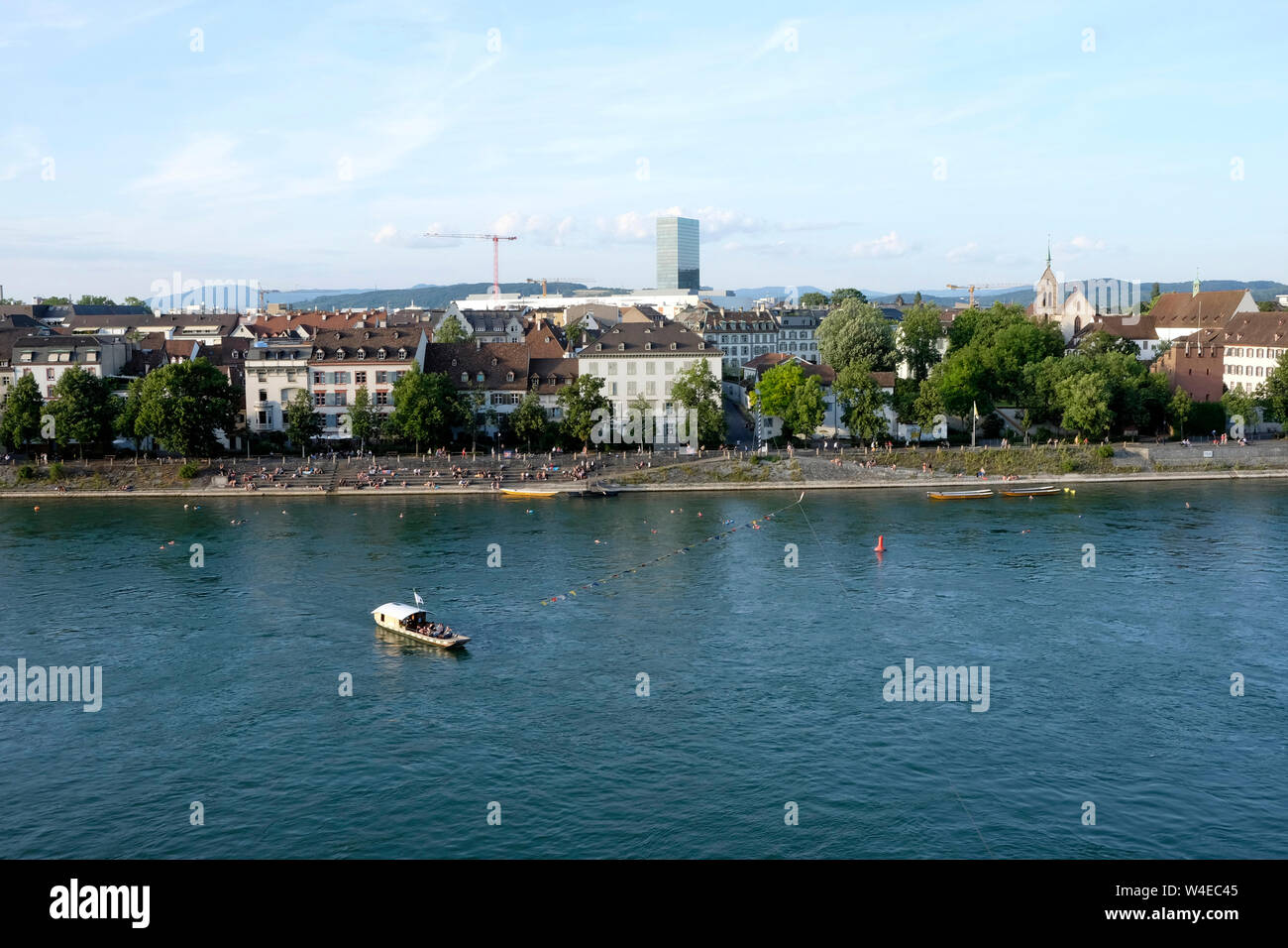 A view of Basel skyline and the Rhine from the Pfalz viewing, Switzerland Stock Photo
