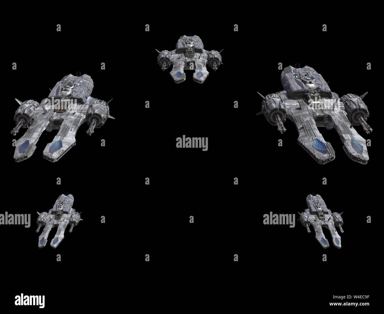 Spaceships isolated on a black background 3d illustration Stock Photo ...