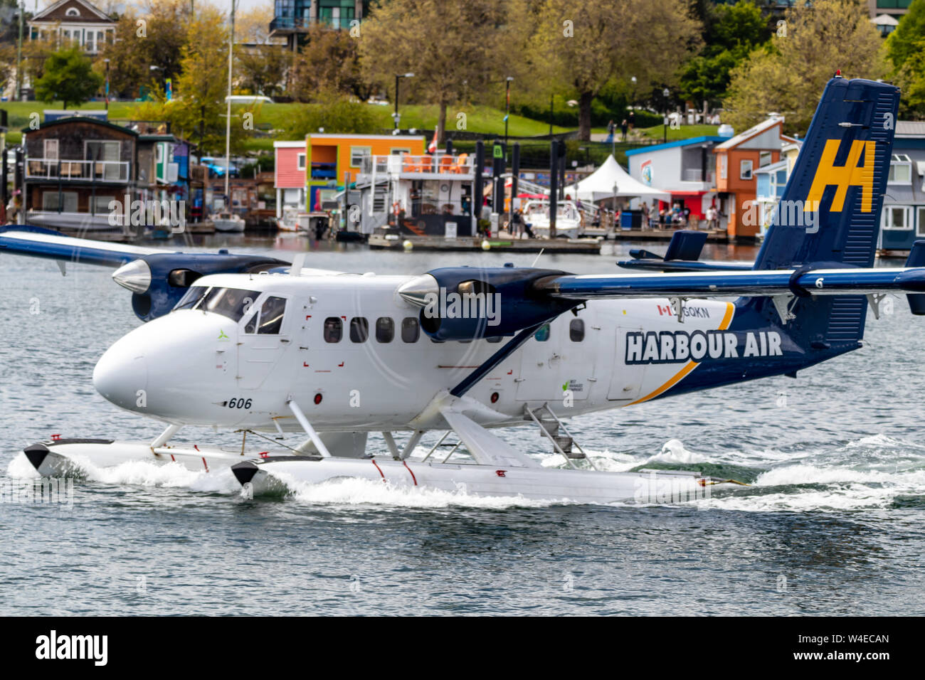 Harbour Air seaplane seen taxiing towards Victoria Harbour Airport