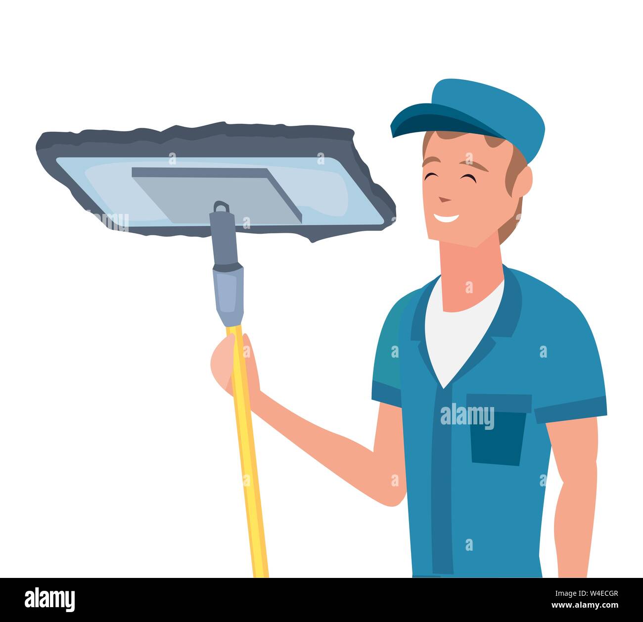 worker cleaning man mop on white background vector illustration Stock ...