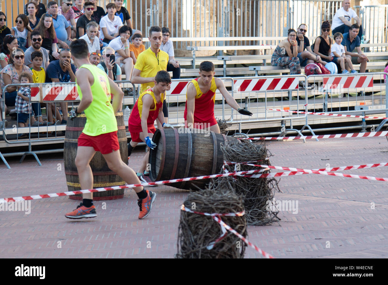 Youth Wine Barrel Race in Montepulciano, Italy Stock Photo
