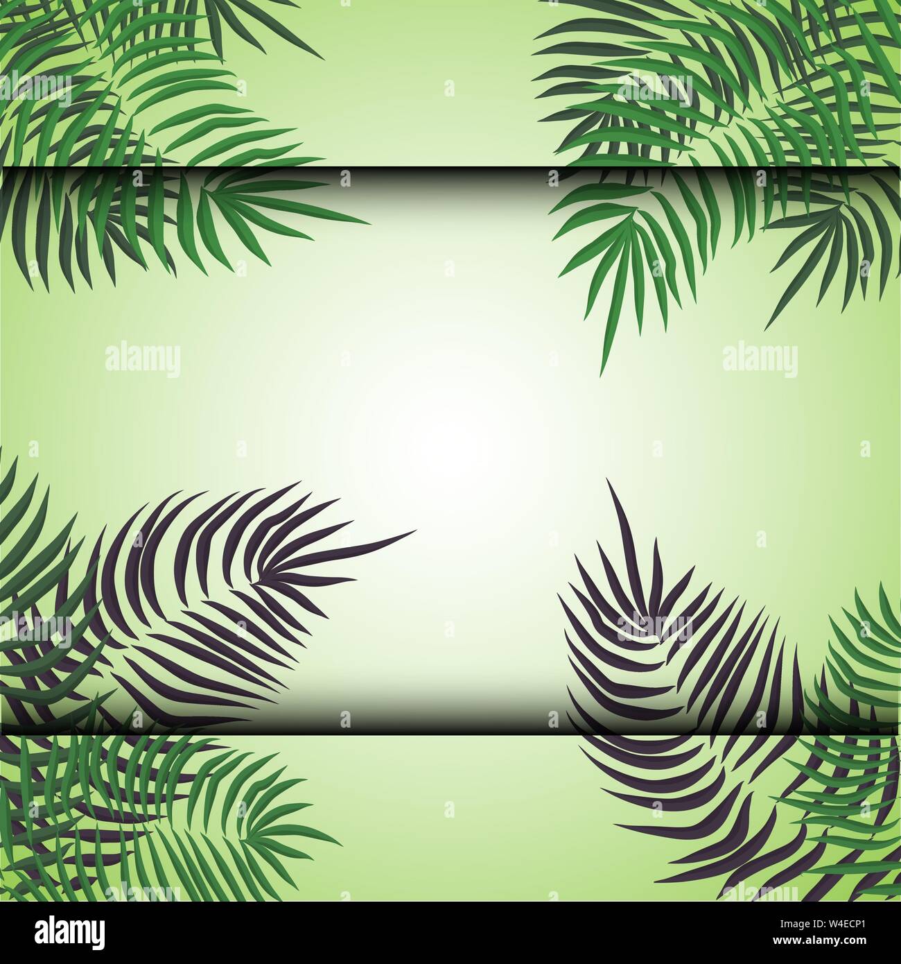 Green summer tropical background with exotic palm leaves and plants ...