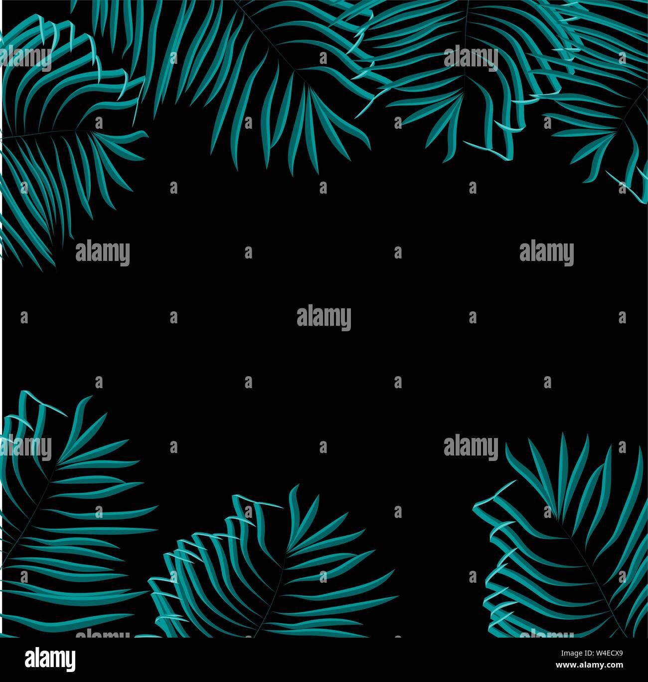 Green summer tropical background with exotic palm leaves and plants ...