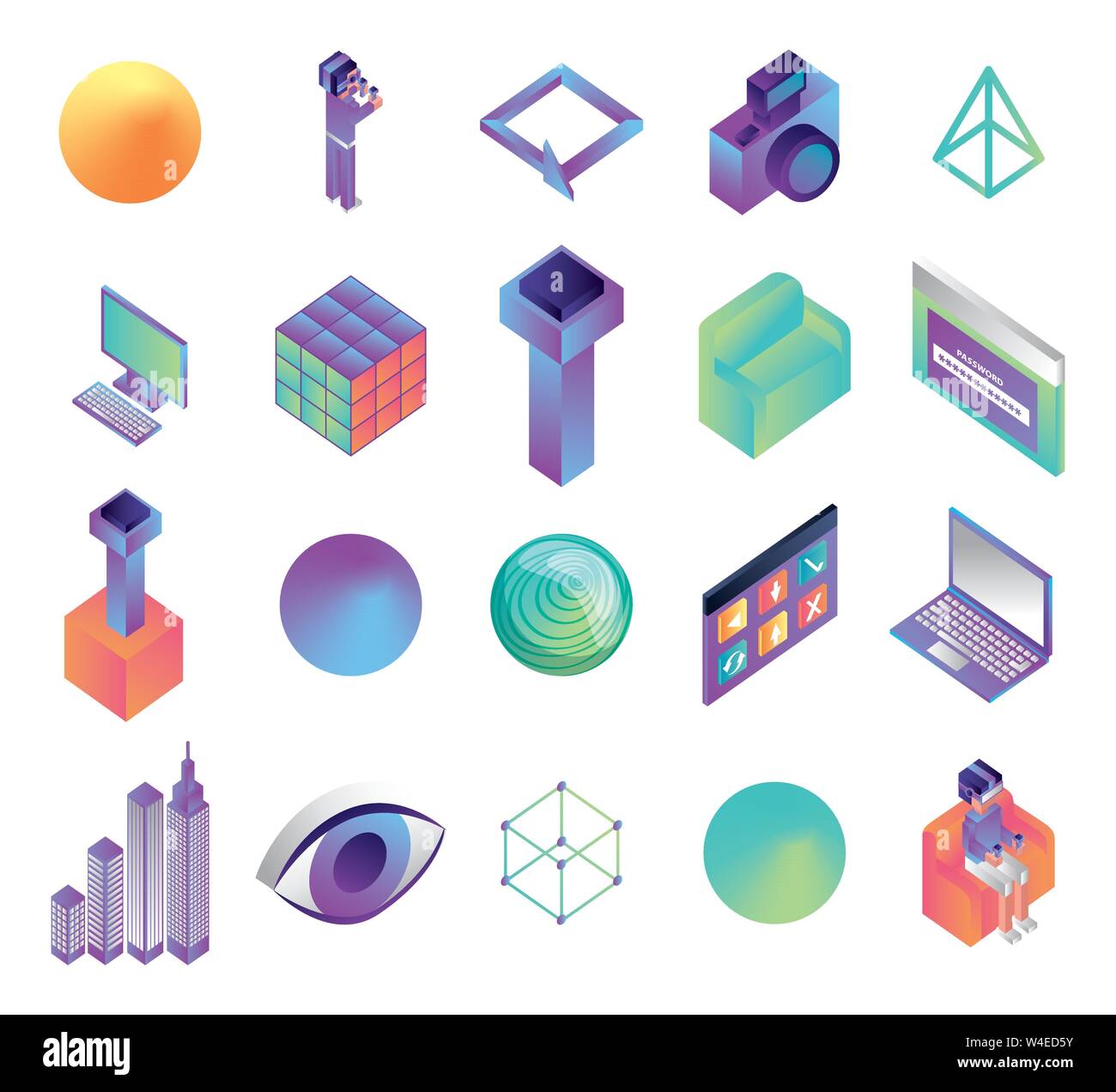 bundle of virtual reality technology icons Stock Vector