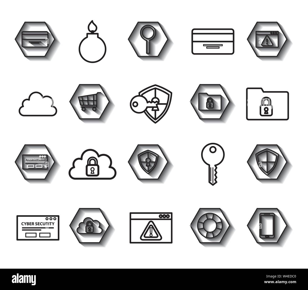 bundle of cyber security monochrome set icons Stock Vector Image & Art ...