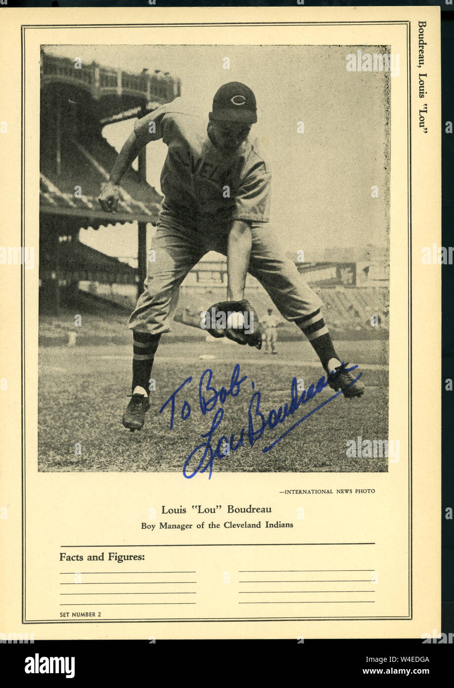 Hall of Fame baseball player Lou Boudreau with the Cleveland Indians circa 1940s Stock Photo