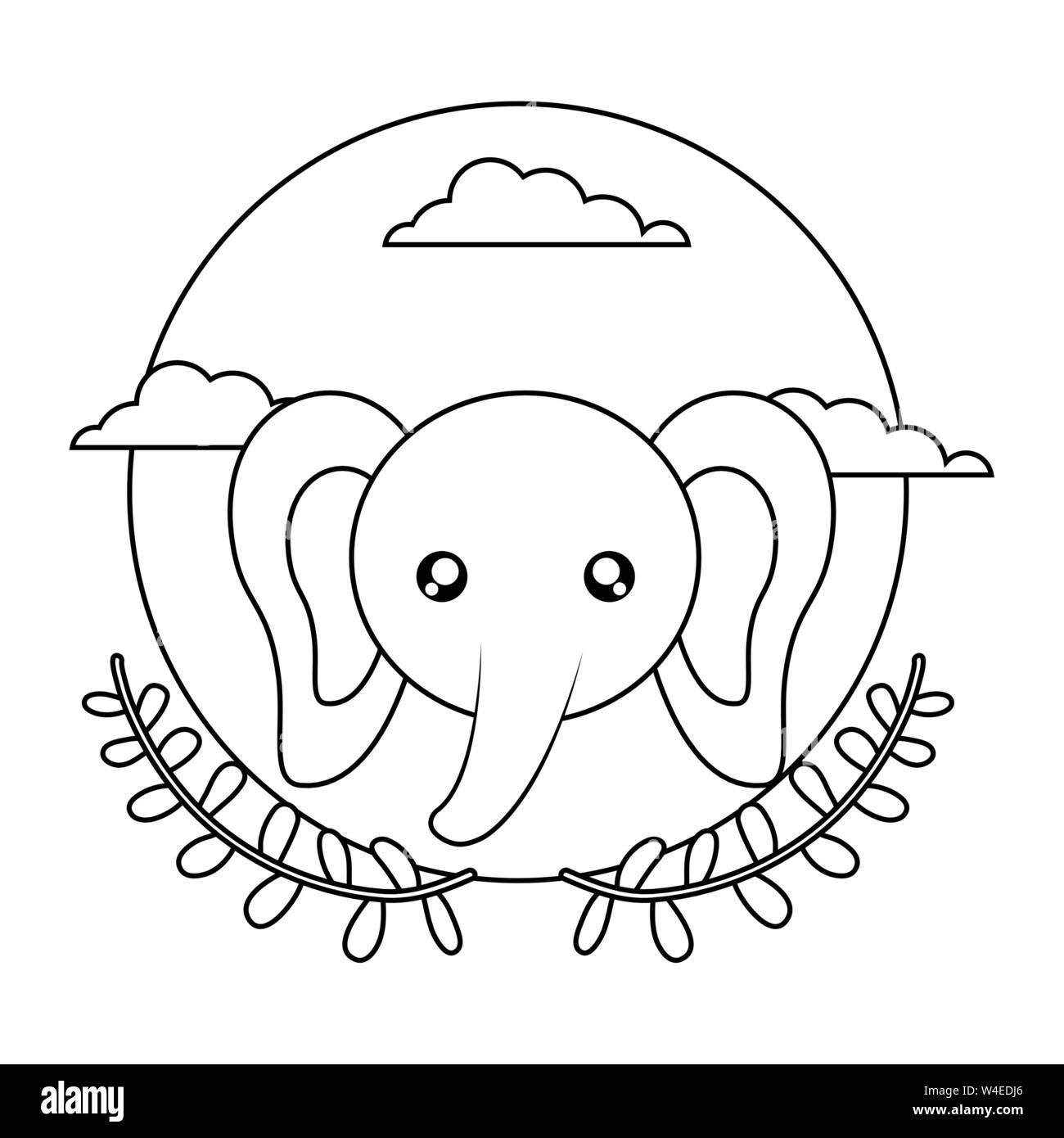 head of cute little elephant baby with crown leafs vector illustration ...