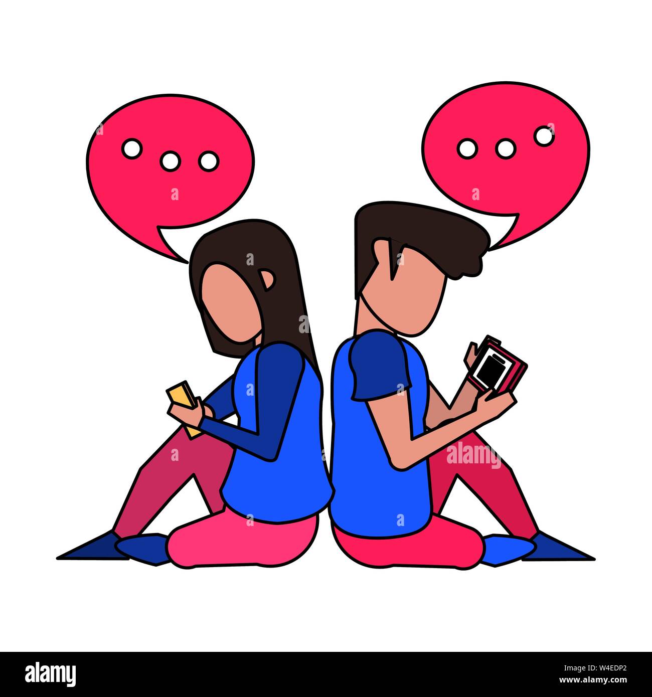 couple using smartphone technology cartoon Stock Vector Image & Art - Alamy