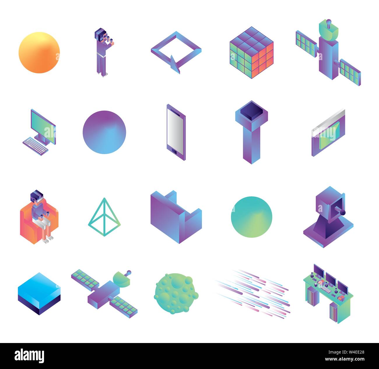 bundle of virtual reality technology icons Stock Vector