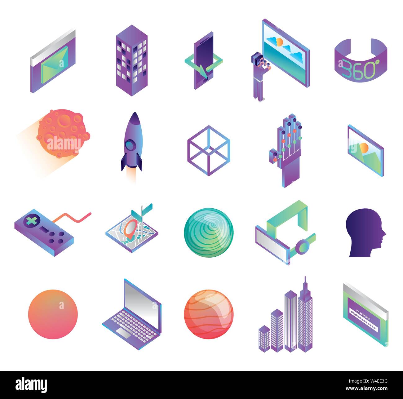 bundle of virtual reality technology icons Stock Vector