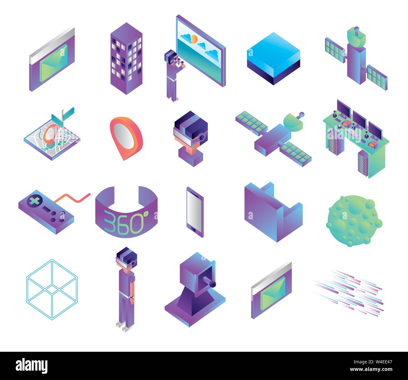 bundle of virtual reality technology icons Stock Vector