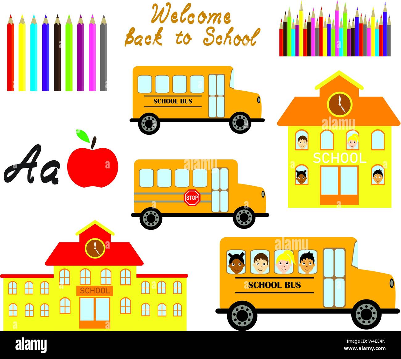 vector illustration back to school items, icons. vector school. Stock Vector