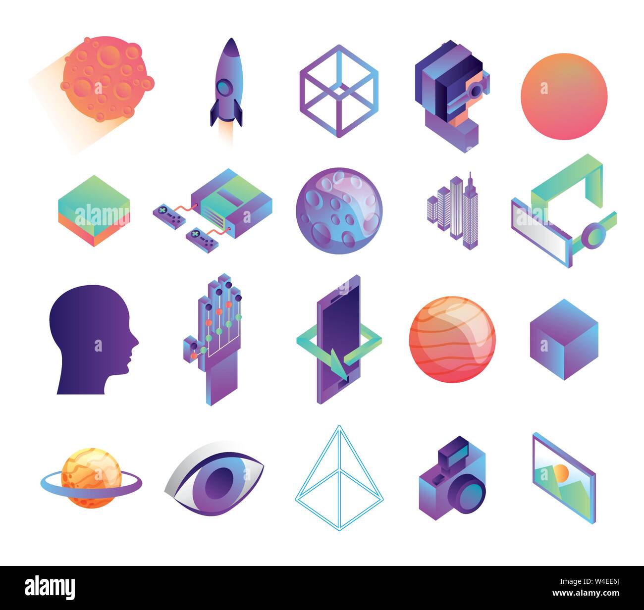 bundle of virtual reality technology icons Stock Vector