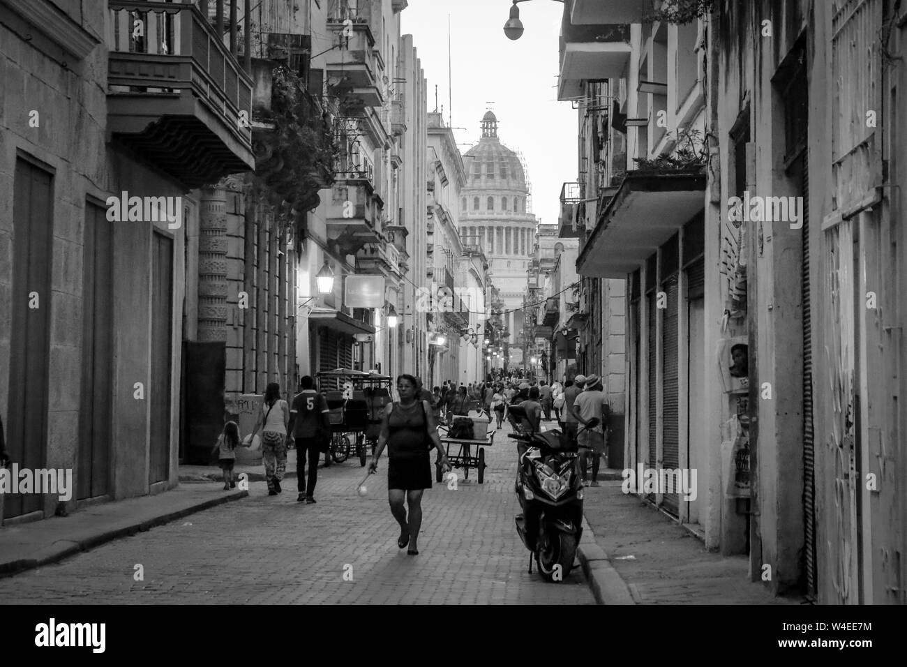 Street leading to the Capitolio of the Havana in Cuba Stock Photo