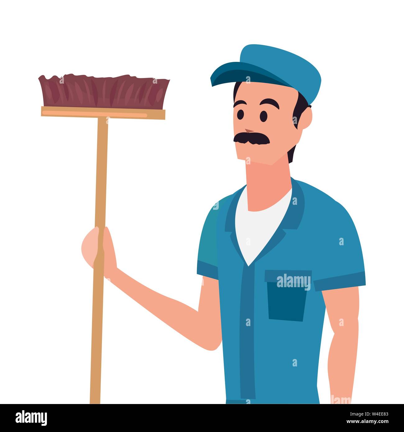 worker cleaning man broom on white background vector illustration Stock ...