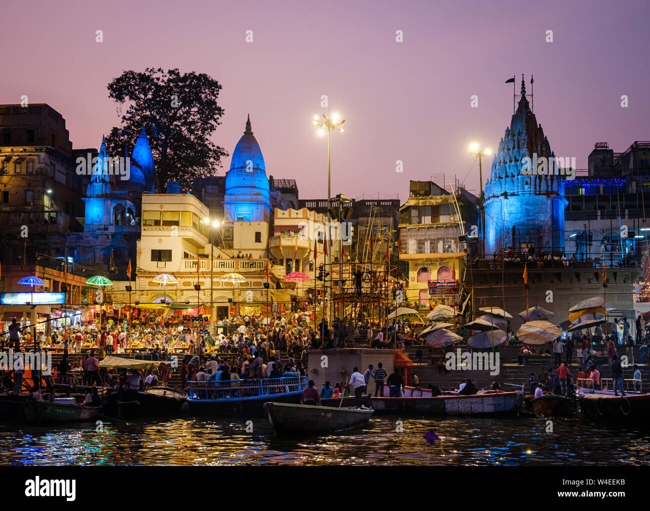 Varanasi, INDIA - CIRCA NOVEMBER 2018: Dashashwamedh Ghat In Varanasi. This is the main ghat in Varanasi on the Ganga River. It is located close to V Stock Photo