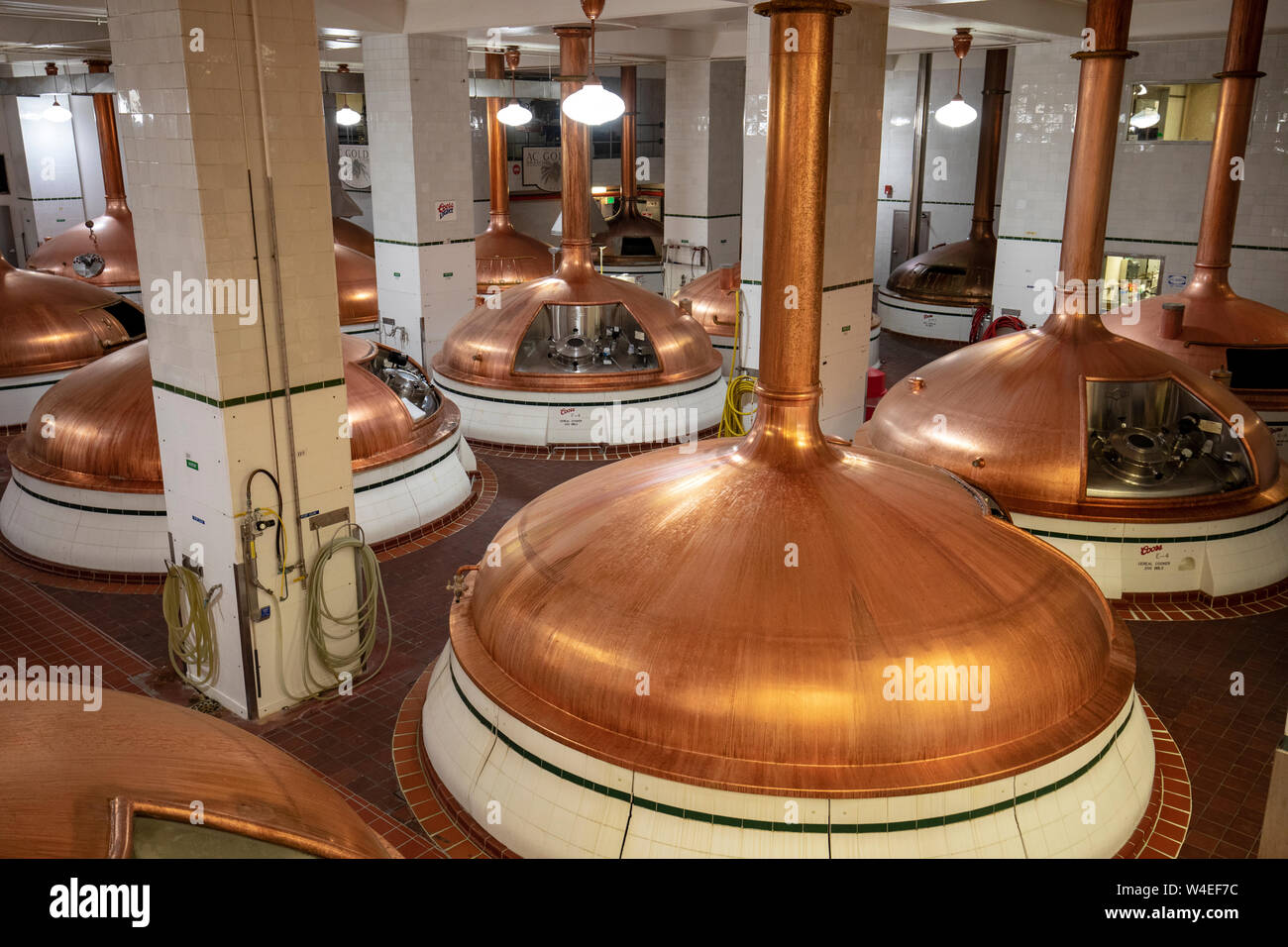 Cereal Cooker (copper fermenter tanks) in Coors Brewery - Golden, Colorado, USA Stock Photo