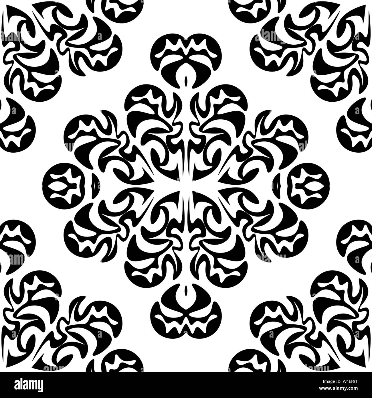 Monochrome seamless pattern in damascus style. Original hand drawn ...