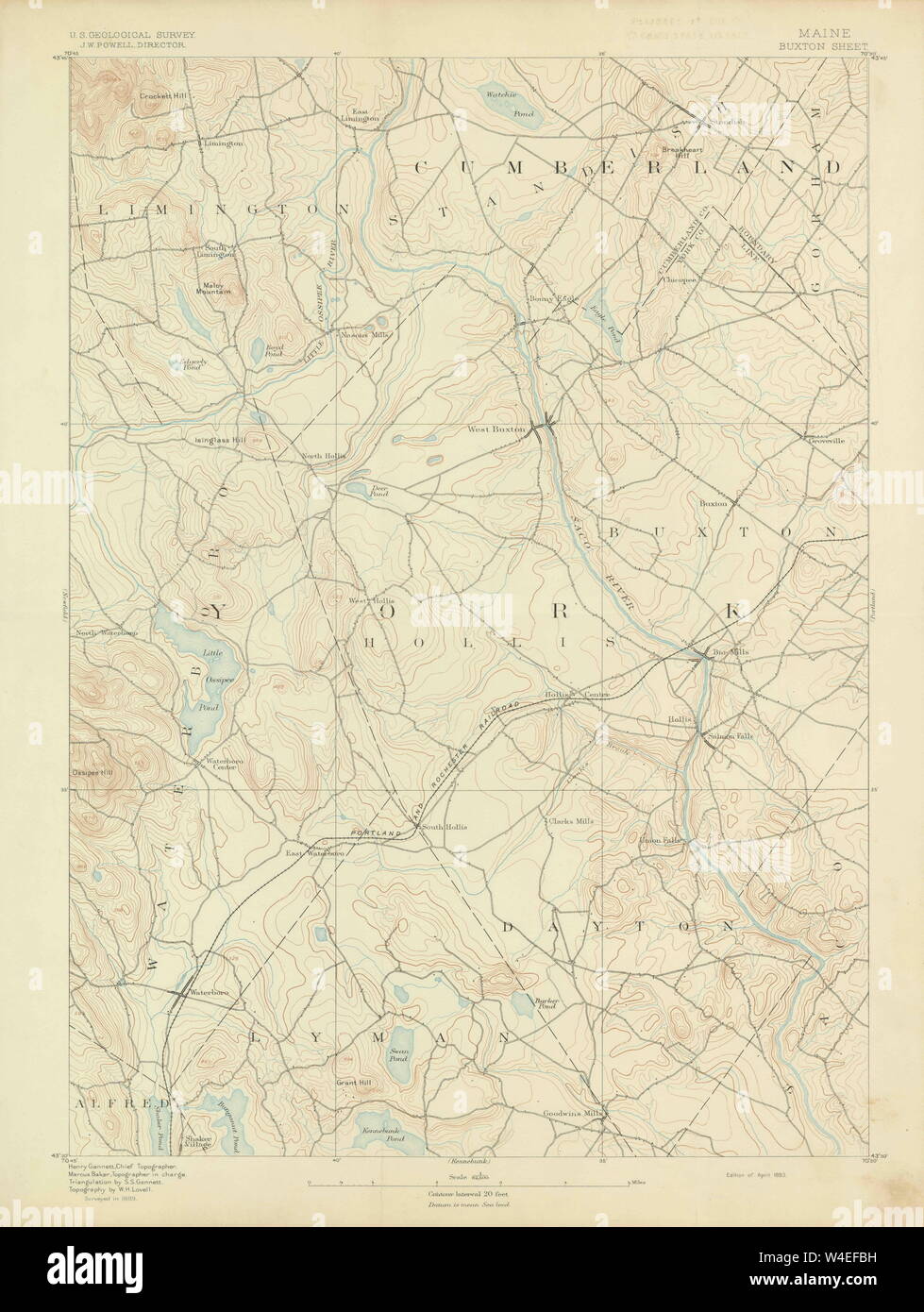 Maine USGS Historical Map Buxton 306503 1893 62500 Restoration Stock