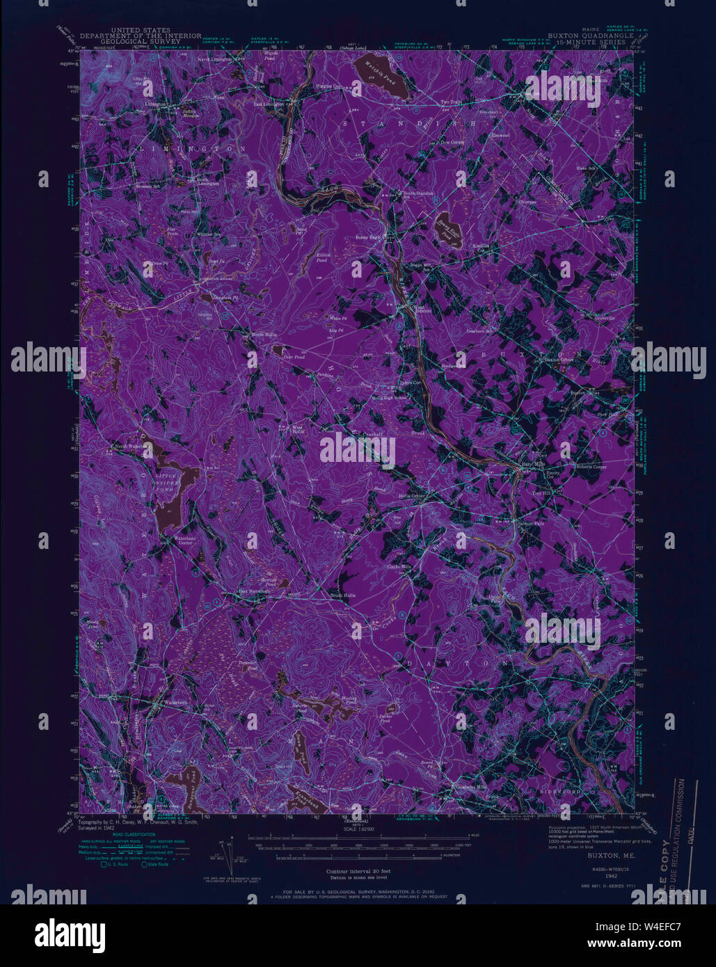 Maine USGS Historical Map Buxton 306504 1942 62500 Inversion