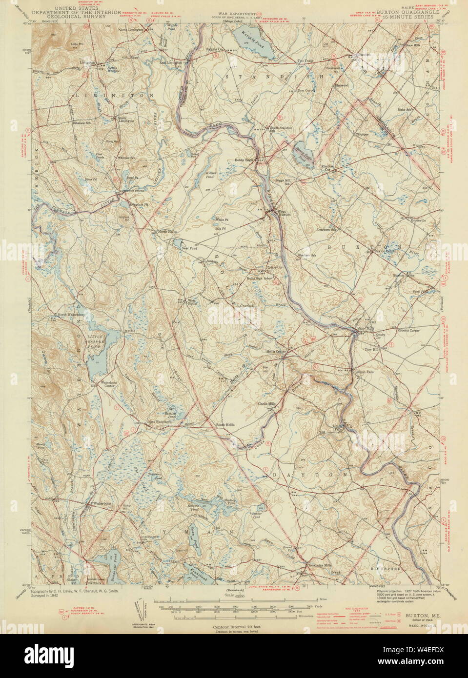 Maine USGS Historical Map Buxton 306505 1944 62500 Restoration Stock