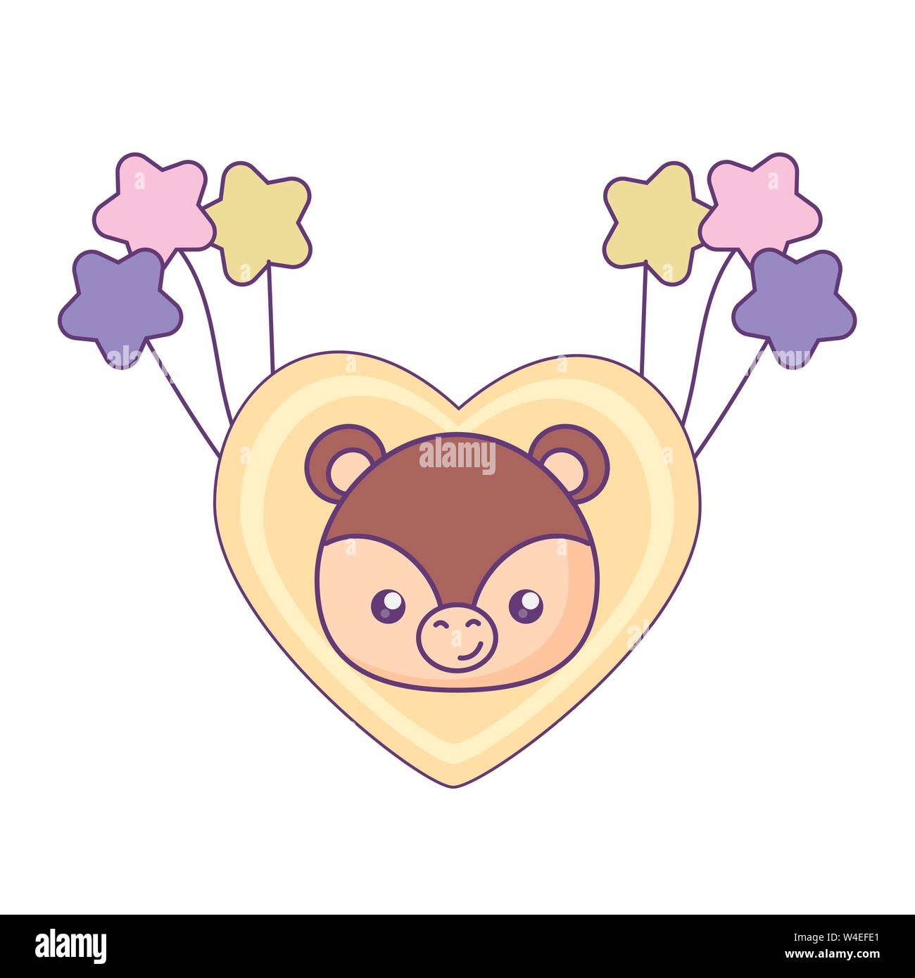 head of cute little bear baby in heart with balloons helium vector ...