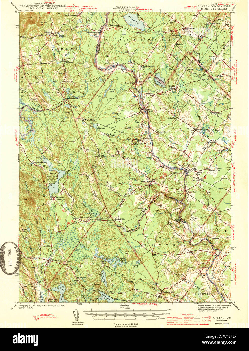 Maine USGS Historical Map Buxton 460275 1944 62500 Restoration Stock