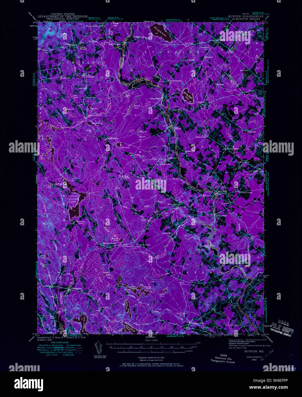 Maine USGS Historical Map Buxton 460277 1942 62500 Inversion