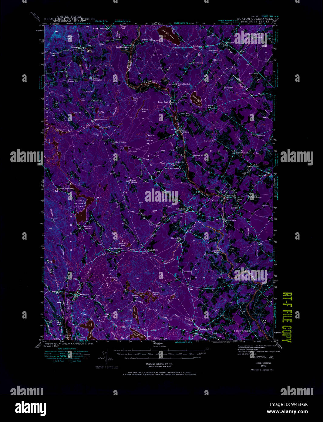Maine USGS Historical Map Buxton 460278 1942 62500 Inversion