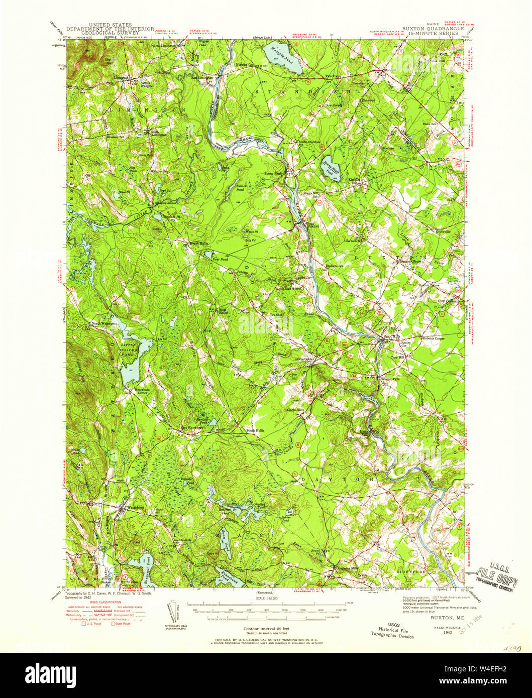 Maine USGS Historical Map Buxton 460277 1942 62500 Restoration Stock