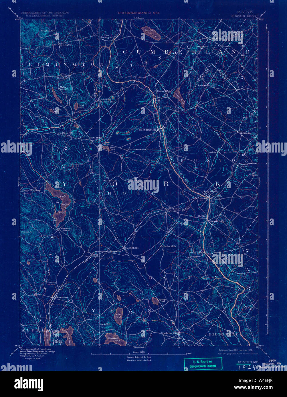 Maine USGS Historical Map Buxton 807419 1892 62500 Inversion