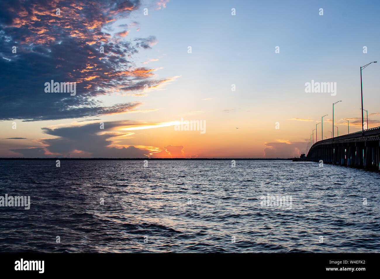 View at dawn on the Tampa bay in Florida - bridge on the right Stock Photo