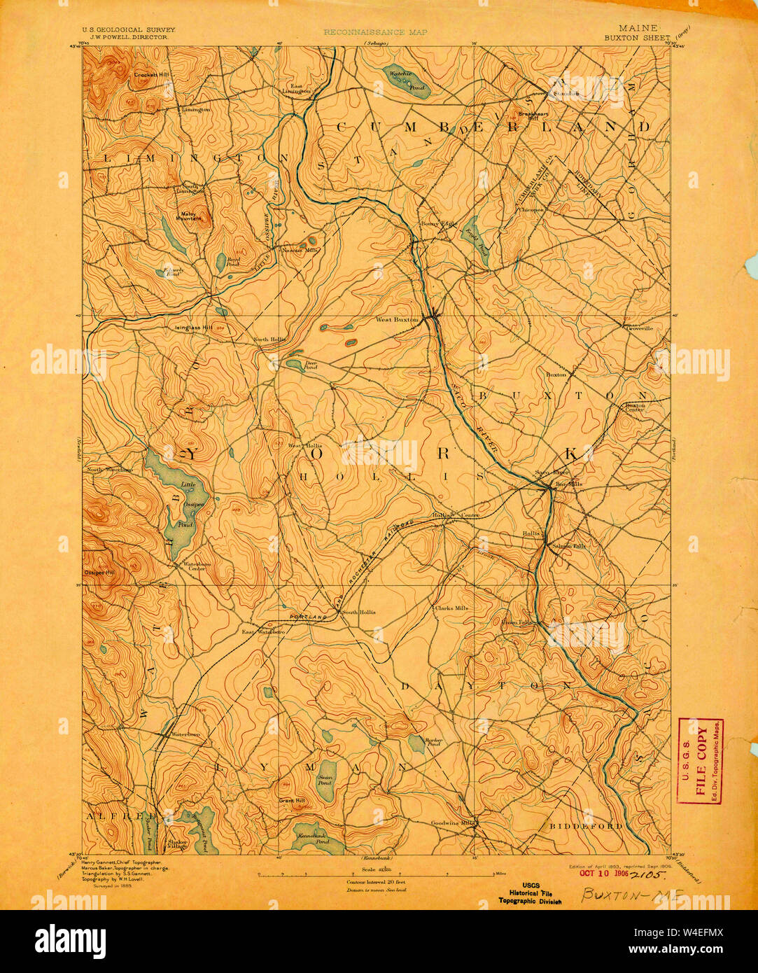 Maine USGS Historical Map Buxton 807421 1893 62500 Restoration Stock