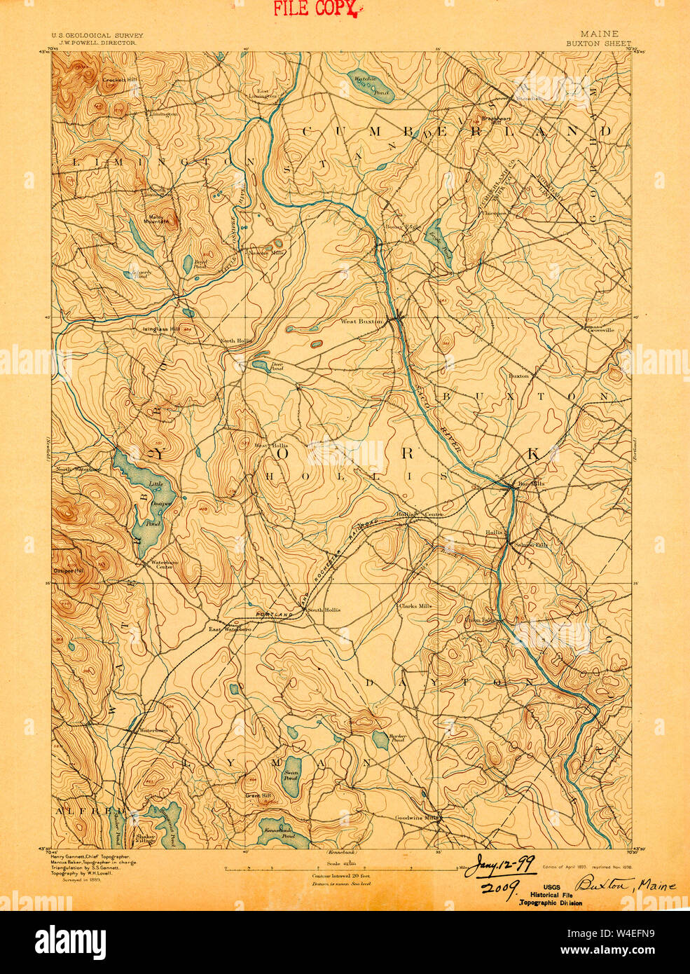 Maine USGS Historical Map Buxton 807422 1893 62500 Restoration Stock