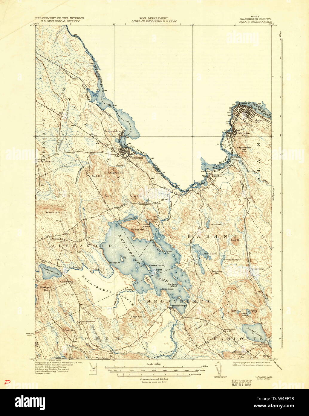Maine USGS Historical Map Calais 460279 1932 62500 Restoration Stock