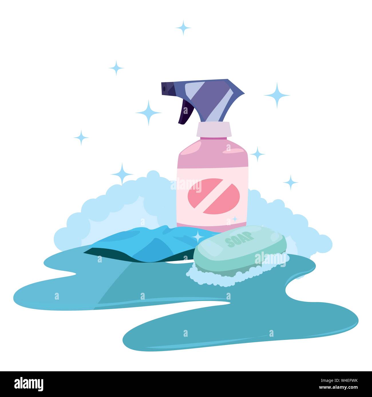 spray sponge bubbles cleaning products and supplies vector illustration ...