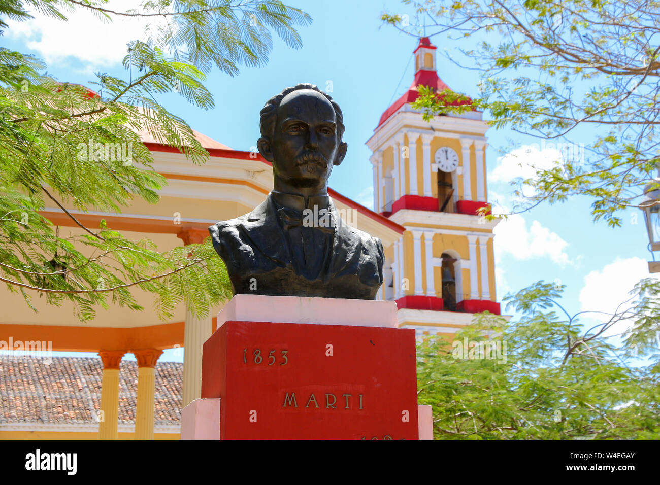Statue of Jose Marti on the central plaza of Remedios in Cuba Stock Photo