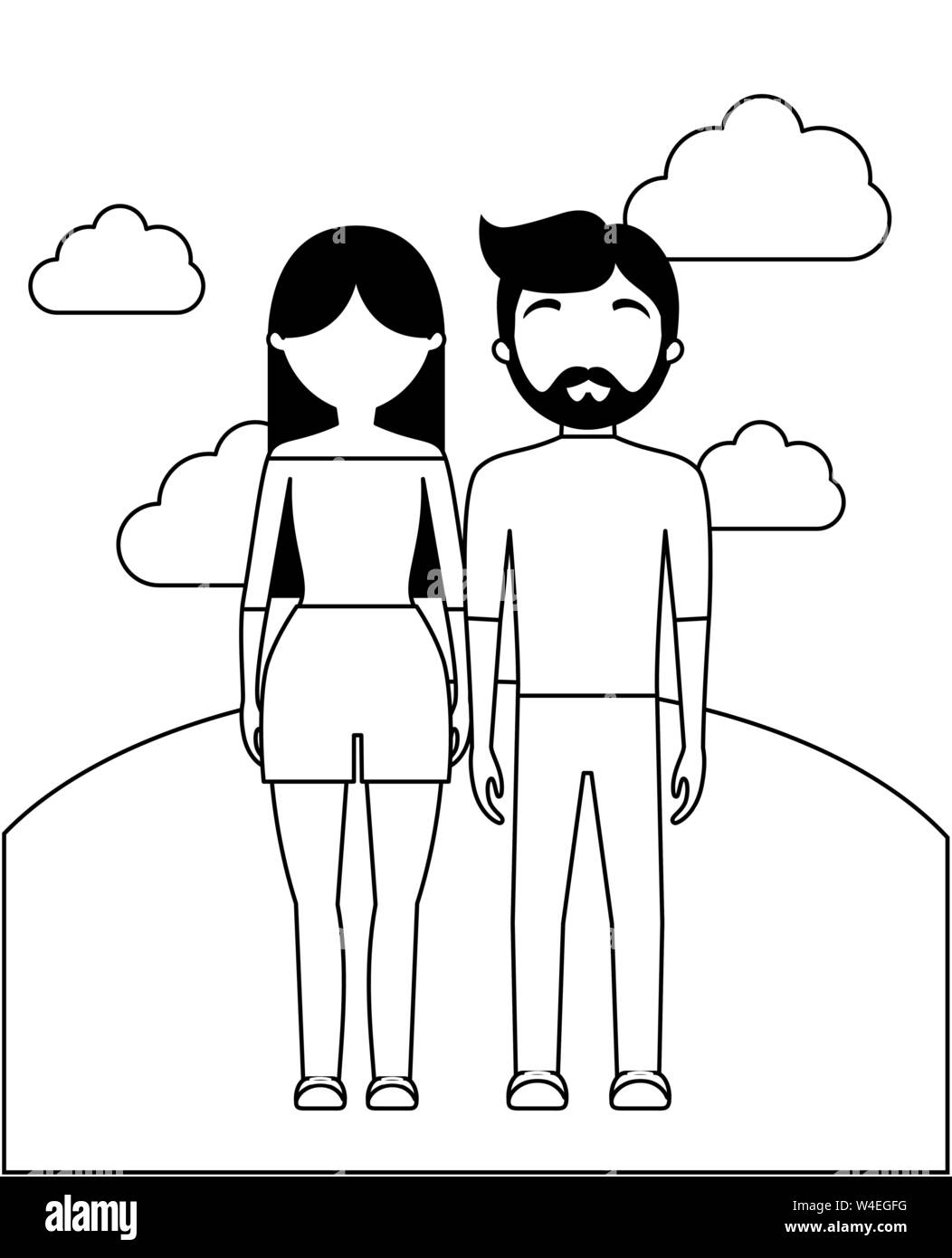 young couple in landscape scene nature vector illustration design Stock ...