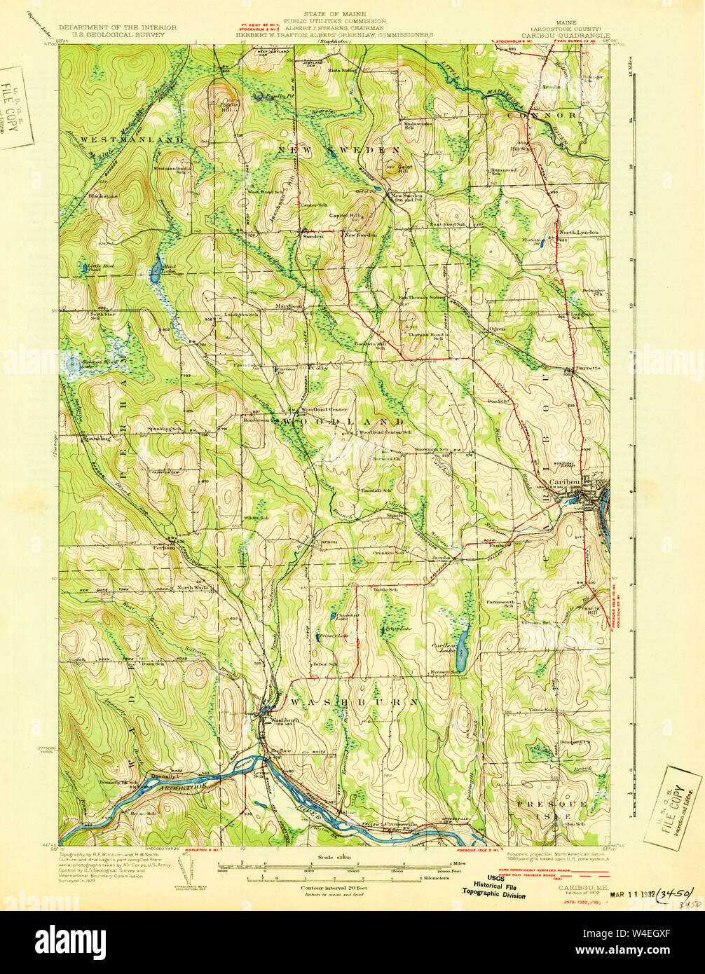 Maine USGS Historical Map Caribou 807427 1932 62500 Restoration Stock