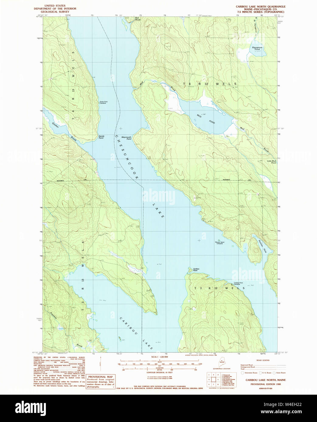 Maine USGS Historical Map Caribou Lake North 105000 1988 24000 
