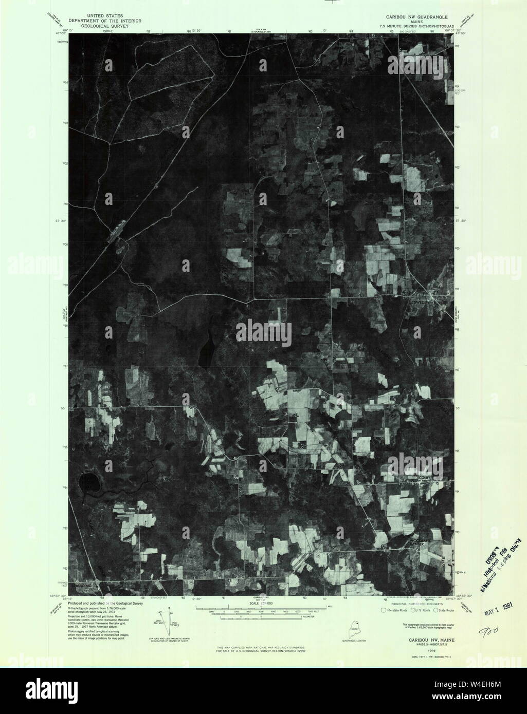 Maine USGS Historical Map Caribou NW 806592 1975 24000 Restoration