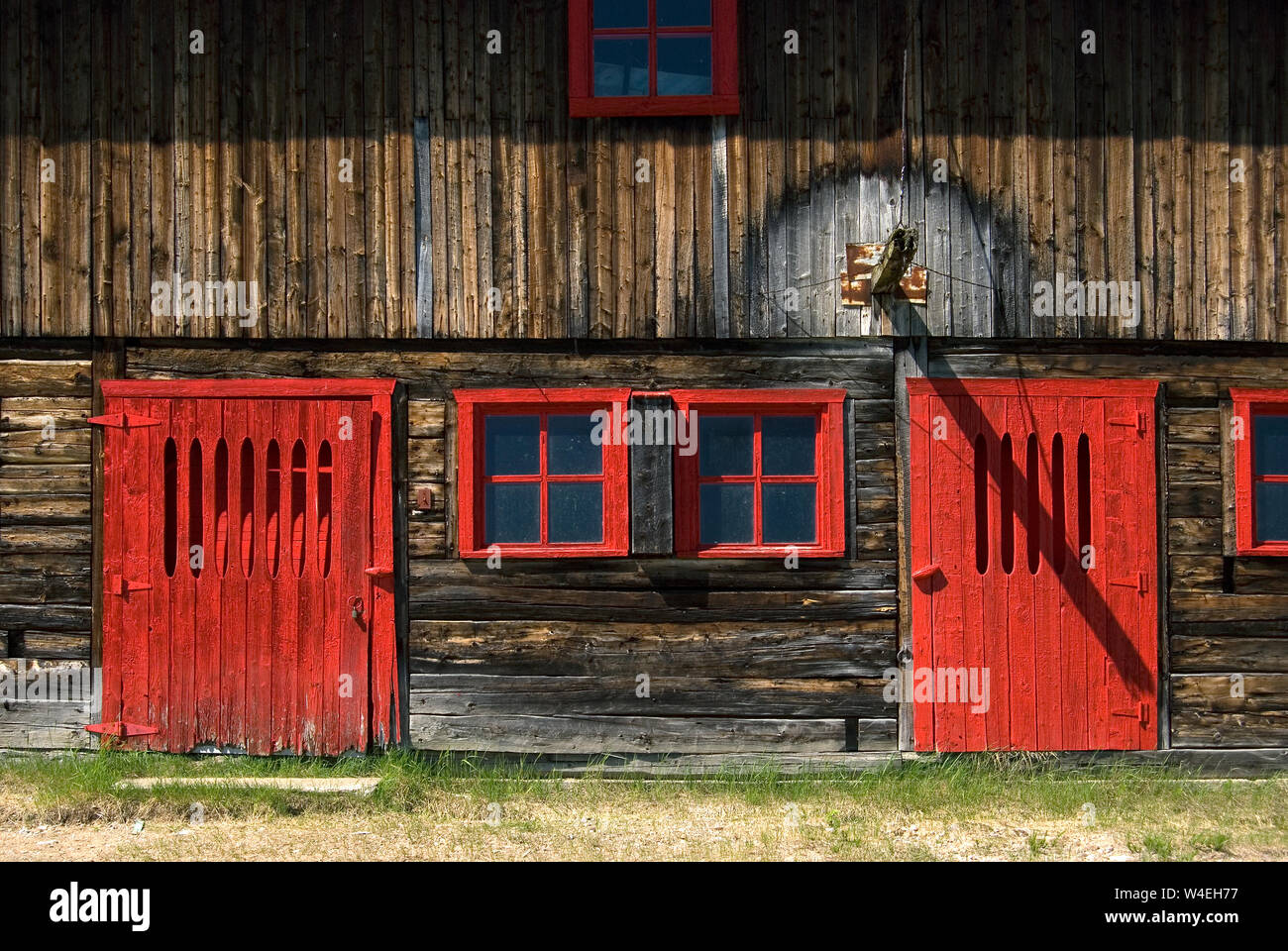 Old Barn with Red Doors and Red Windows Stock Photo - Alamy