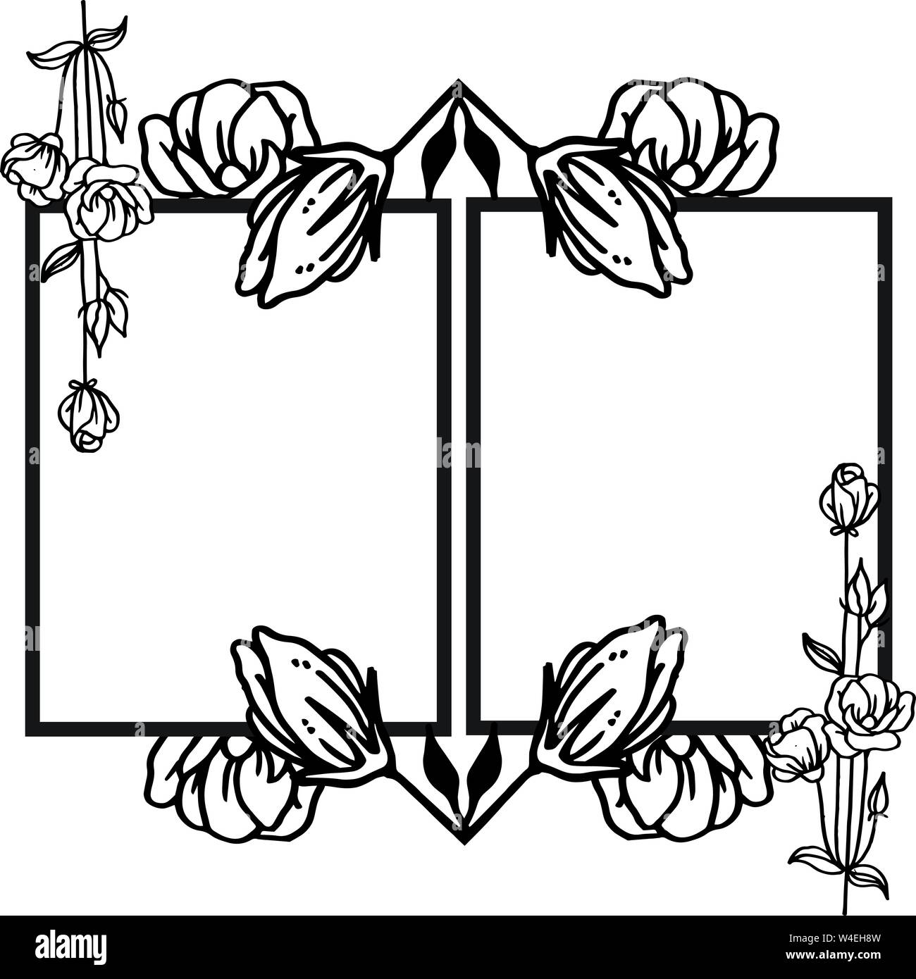 Card style with rose flower frame black and white. Vector illustration ...