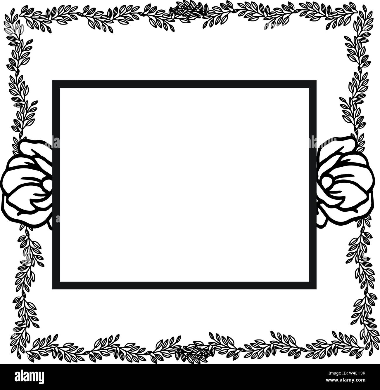 Card style with rose flower frame black and white. Vector illustration ...