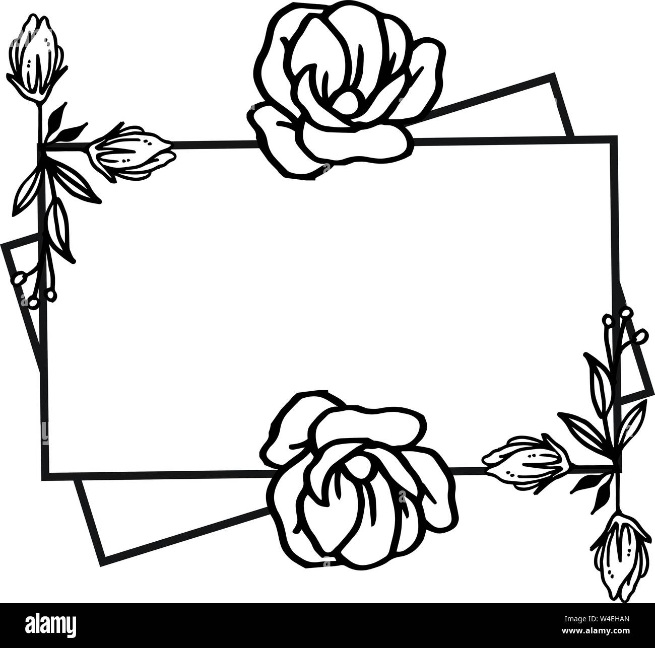 Card style with rose flower frame black and white. Vector illustration ...