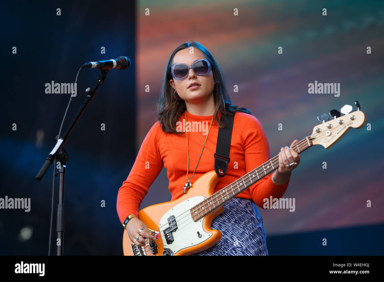 Jodrell Bank, Cheshire. 21st July, 2019. transmissions perform live on the Main Stage at Bluedot Festival 2019 held in the shadow of the Lovell Telescope. Stock Photo