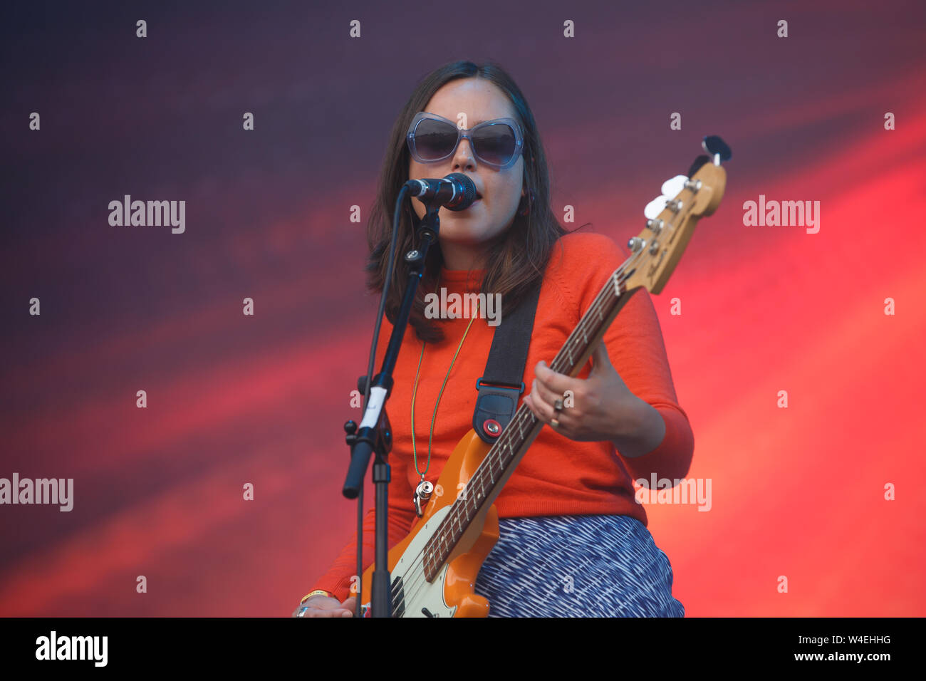 Jodrell Bank, Cheshire. 21st July, 2019. transmissions perform live on the Main Stage at Bluedot Festival 2019 held in the shadow of the Lovell Telescope. Stock Photo