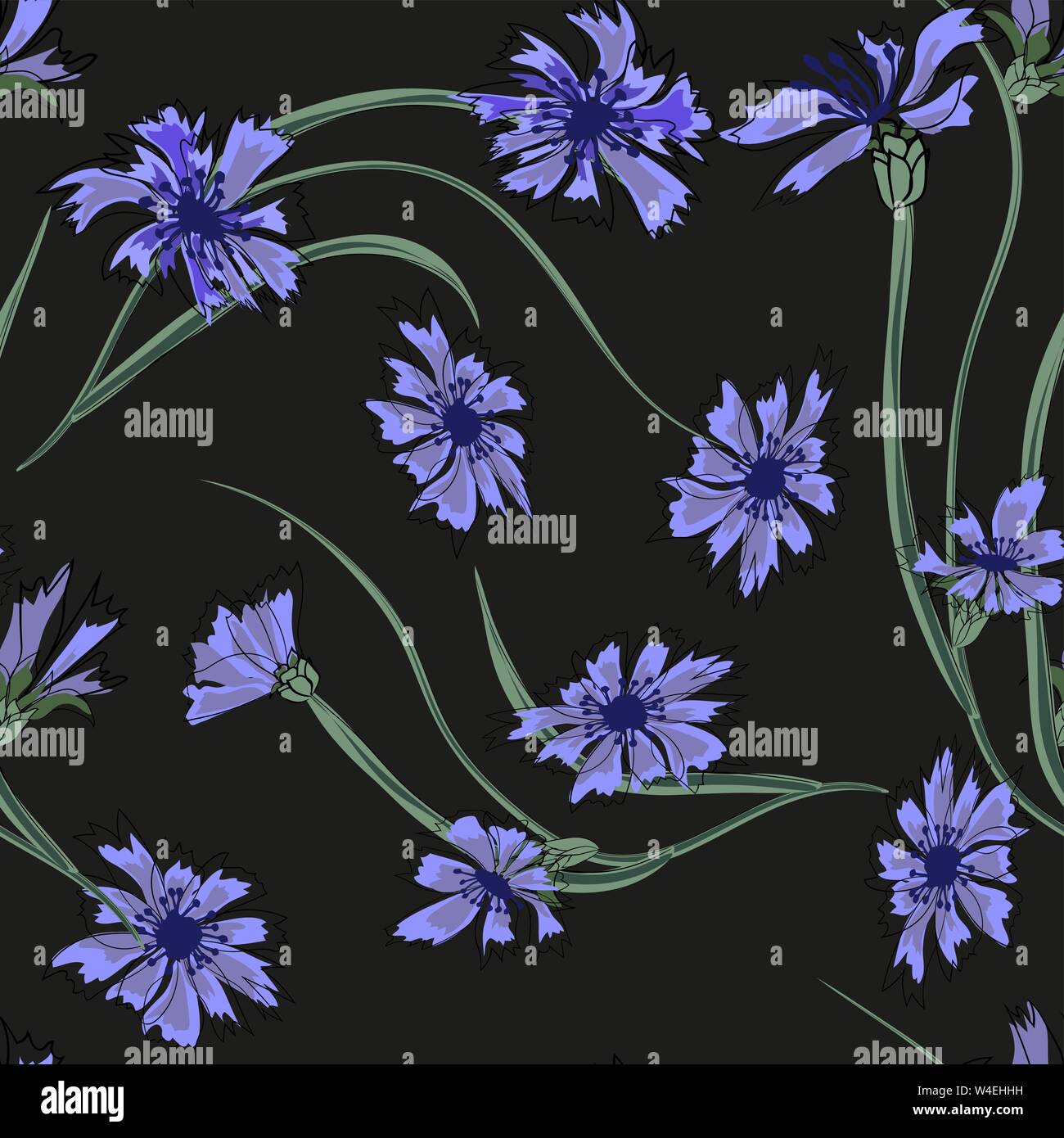 Floral seamless pattern of cornflowers. Stock Vector